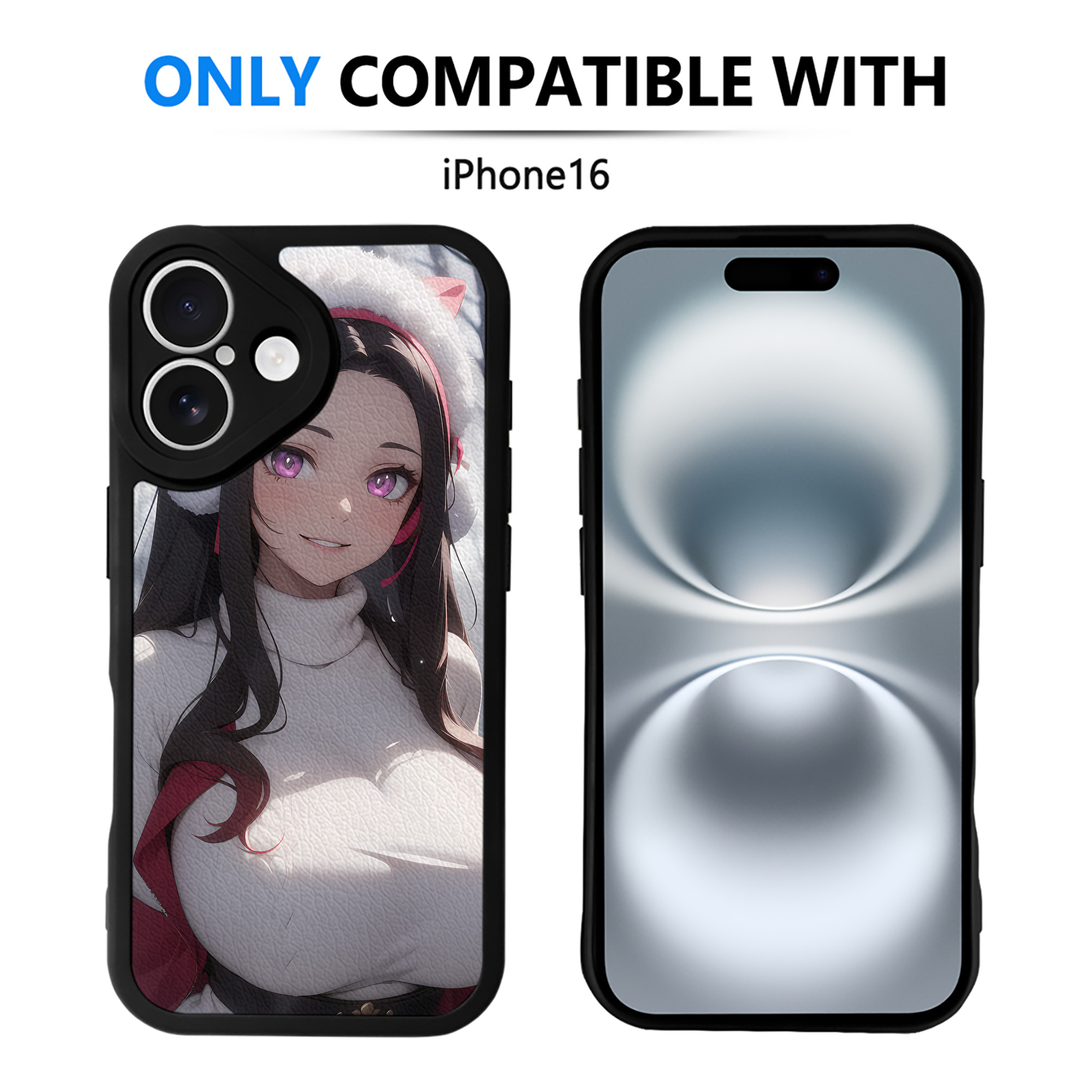 （画像用） 鬼滅の刃（きめつのやいば）竈門 禰󠄀豆子／かまど ねずこ Kamado Nezuko 【iPhone 16シリーズ対応】シリコンスマホケース（レザー調） 材質：シリコン